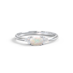 East-West Oval Gemstone Ring With Triple Side Stones