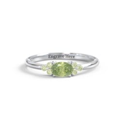 East-West Oval Gemstone Ring With Triple Side Stones
