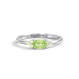 East-West Oval Gemstone Ring With Triple Side Stones