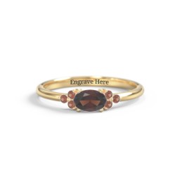 East-West Oval Gemstone Ring With Triple Side Stones in 18K Gold Plated Silver with Garnet