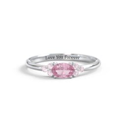 East-West Oval Gemstone Ring With Triple Side Stones