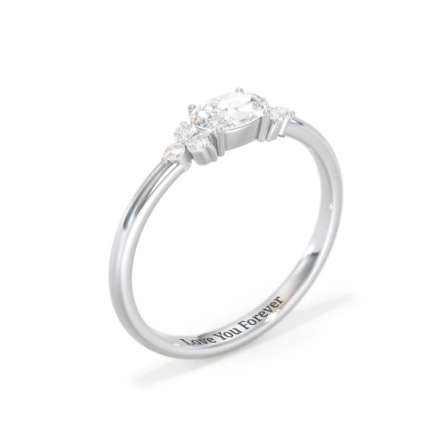 East-West Oval Gemstone Ring With Triple Side Stones