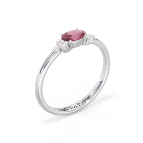 East-West Oval Gemstone Ring With Triple Side Stones