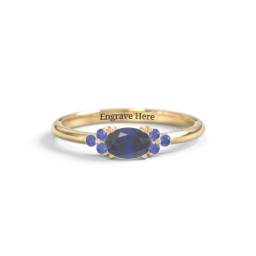 East-West Oval Gemstone Ring With Triple Side Stones in 18K Gold Plated Silver with Blue Sapphire