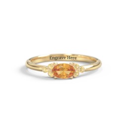 East-West Oval Gemstone Ring With Triple Side Stones in 18K Gold Plated Silver with Citrine