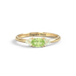 East-West Oval Gemstone Ring With Triple Side Stones in 18K Gold Plated Silver with Peridot