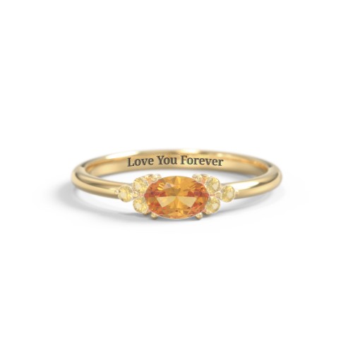 East-West Oval Gemstone Ring With Triple Side Stones – 18K Gold Plated Silver with Citrine