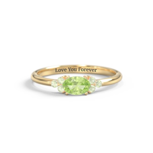 East-West Oval Gemstone Ring With Triple Side Stones – 18K Gold Plated Silver with Peridot