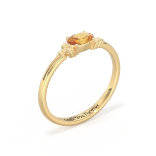 East-West Oval Gemstone Ring With Triple Side Stones – 18K Gold Plated Silver with Citrine