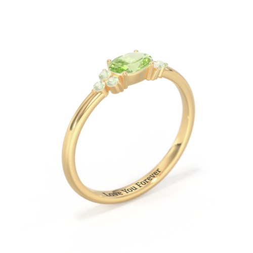 East-West Oval Gemstone Ring With Triple Side Stones – 18K Gold Plated Silver with Peridot
