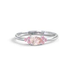 East-West Pear Gemstone Ring With Triple Side Stones