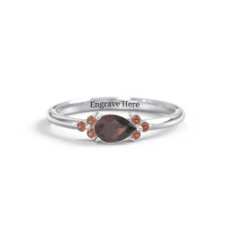 East-West Pear Gemstone Ring With Triple Side Stones