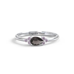 East-West Pear Gemstone Ring With Triple Side Stones