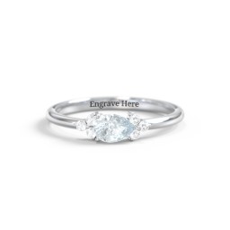 East-West Pear Gemstone Ring With Triple Side Stones