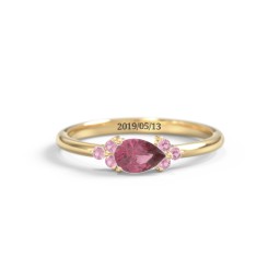 East-West Pear Gemstone Ring With Triple Side Stones in 18K Gold Plated Silver with Pink Tourmaline