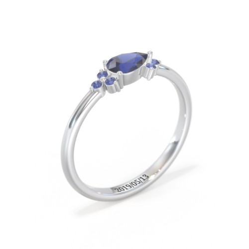 East-West Pear Gemstone Ring With Triple Side Stones