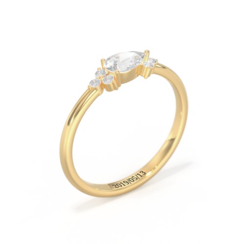 East-West Pear Gemstone Ring With Triple Side Stones – 18K Gold Plated Silver with Diamond