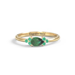 East-West Pear Gemstone Ring With Triple Side Stones in 18K Gold Plated Silver with Emerald