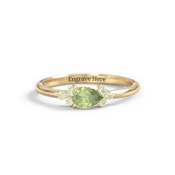 East-West Pear Gemstone Ring With Triple Side Stones in 18K Gold Plated Silver with Peridot