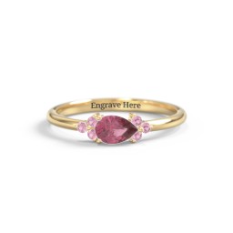 East-West Pear Gemstone Ring With Triple Side Stones in 18K Gold Plated Silver with Pink Tourmaline