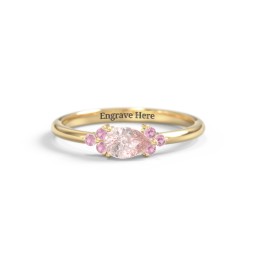 East-West Pear Gemstone Ring With Triple Side Stones in 18K Gold Plated Silver with Morganite and Pink Tourmaline