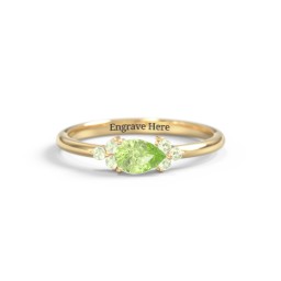 East-West Pear Gemstone Ring With Triple Side Stones in 18K Gold Plated Silver with Peridot