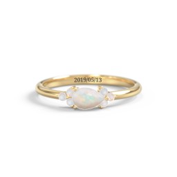 East-West Pear Gemstone Ring With Triple Side Stones in 18K Gold Plated Silver with Opal