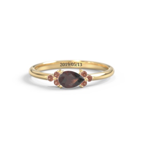 East-West Pear Gemstone Ring With Triple Side Stones – 18K Gold Plated Silver with Garnet