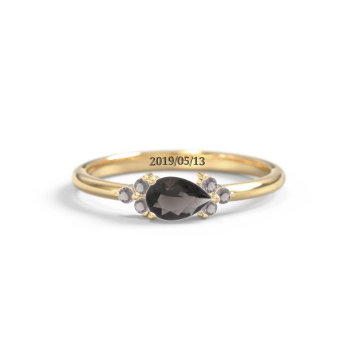 East-West Pear Gemstone Ring With Triple Side Stones – 18K Gold Plated Silver with Smokey Quartz