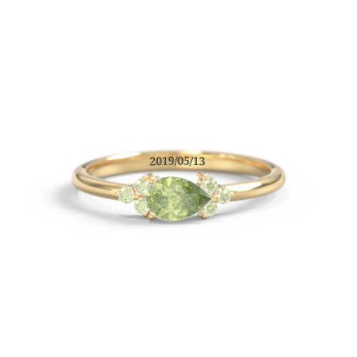East-West Pear Gemstone Ring With Triple Side Stones – 18K Gold Plated Silver with Peridot