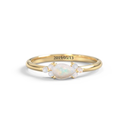 East-West Pear Gemstone Ring With Triple Side Stones – 18K Gold Plated Silver with Opal
