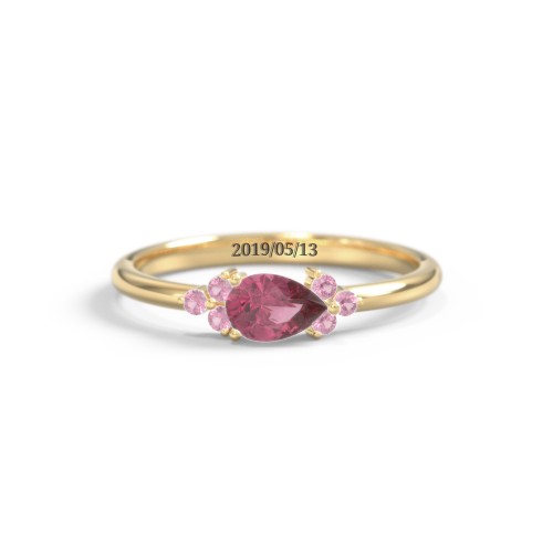 East-West Pear Gemstone Ring With Triple Side Stones – 18K Gold Plated Silver with Pink Tourmaline