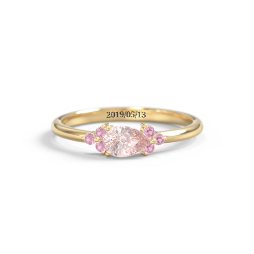 East-West Pear Gemstone Ring With Triple Side Stones – 18K Gold Plated Silver with Morganite and Pink Tourmaline