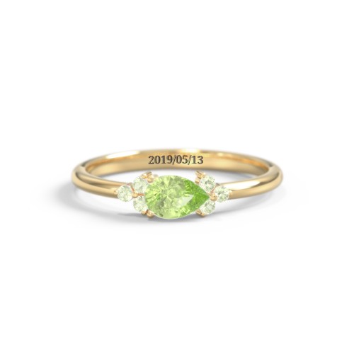 East-West Pear Gemstone Ring With Triple Side Stones – 18K Gold Plated Silver with Peridot