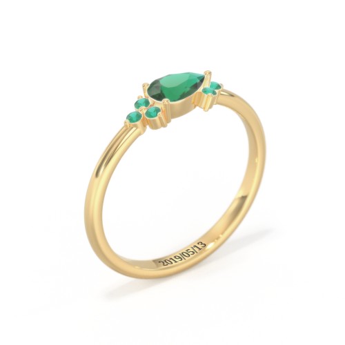 East-West Pear Gemstone Ring With Triple Side Stones – 18K Gold Plated Silver with Emerald