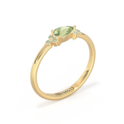 East-West Pear Gemstone Ring With Triple Side Stones – 18K Gold Plated Silver with Peridot
