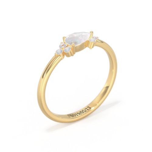 East-West Pear Gemstone Ring With Triple Side Stones – 18K Gold Plated Silver with Opal