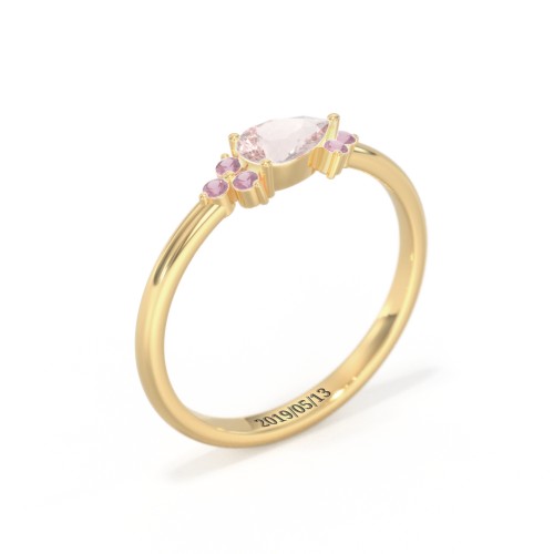 East-West Pear Gemstone Ring With Triple Side Stones – 18K Gold Plated Silver with Morganite and Pink Tourmaline