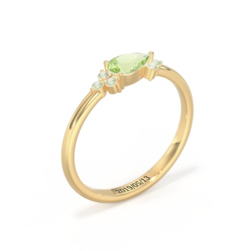 East-West Pear Gemstone Ring With Triple Side Stones – 18K Gold Plated Silver with Peridot