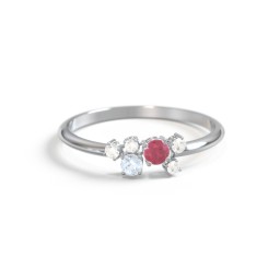 2-Stone Cluster Ring with Accent Stones in 10K Solid White Gold
