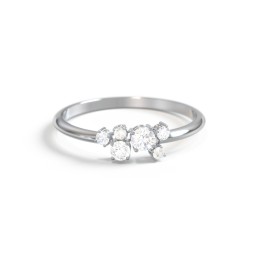 2-Stone Cluster Ring with Accent Stones in 925 Sterling Silver with Diamond