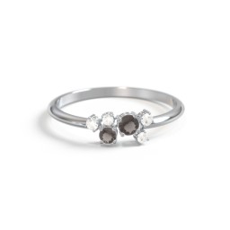 2-Stone Cluster Ring with Accent Stones in 925 Sterling Silver with Smokey Quartz and Cubic Zirconia