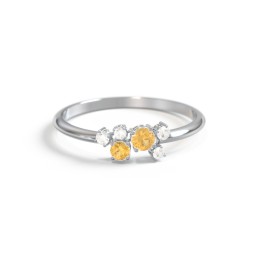 2-Stone Cluster Ring with Accent Stones in 925 Sterling Silver with Citrine and Cubic Zirconia