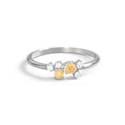 2-Stone Cluster Ring with Accent Stones in 925 Sterling Silver with Citrine and Cubic Zirconia
