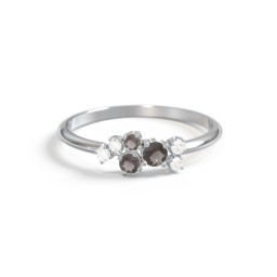 3-Stone Cluster Ring with Accent Stones in 925 Sterling Silver with Smokey Quartz and Cubic Zirconia