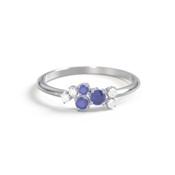 3-Stone Cluster Ring with Accent Stones in 925 Sterling Silver with Blue Sapphire and Cubic Zirconia