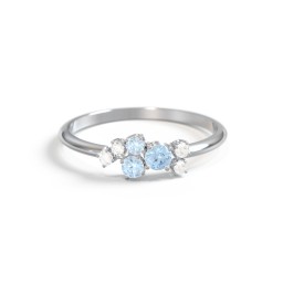 3-Stone Cluster Ring with Accent Stones in 925 Sterling Silver with Blue Topaz and Cubic Zirconia