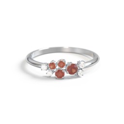4-Stone Cluster Ring with Accent Stones in 925 Sterling Silver with Garnet and Cubic Zirconia