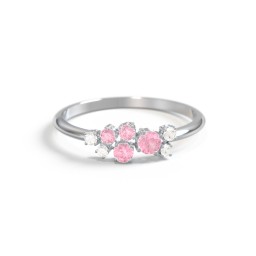 4-Stone Cluster Ring with Accent Stones in 925 Sterling Silver with Pink Tourmaline and Cubic Zirconia