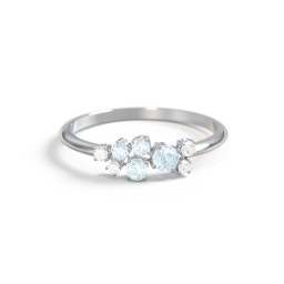 4-Stone Cluster Ring with Accent Stones in 925 Sterling Silver with Aquamarine and Cubic Zirconia